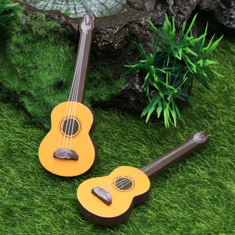 Juguetes de guitarra simulada de 2 piezas, accesorios de diseño de Micro casas artificiales, adornos de madera para casa