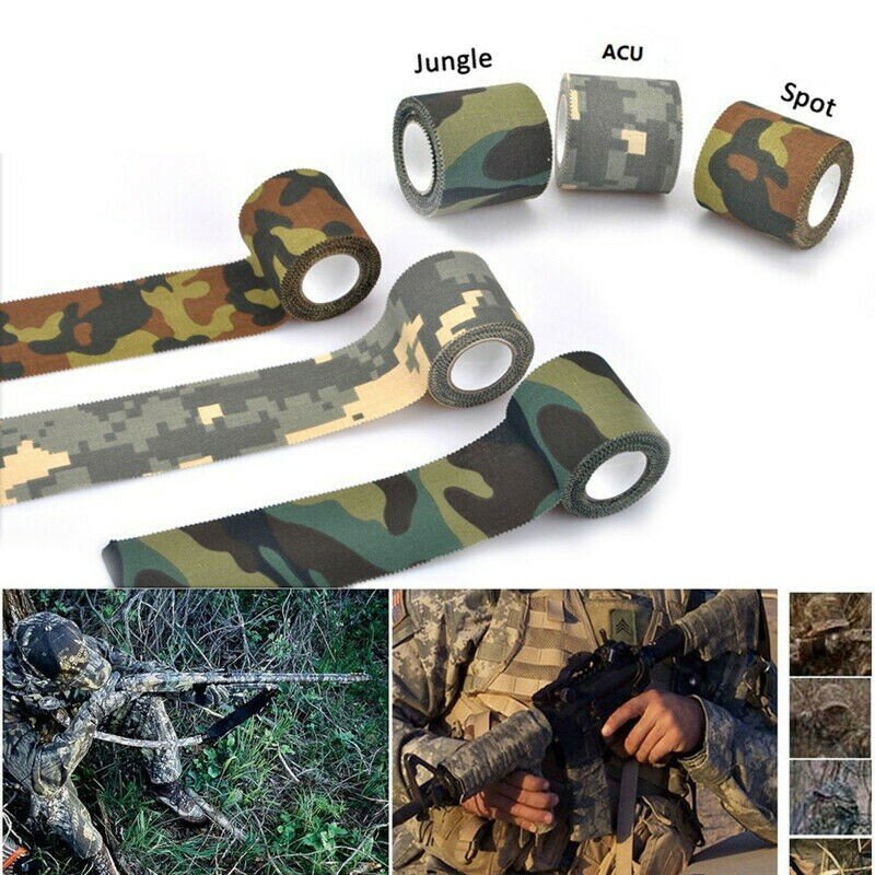 Invisible Camouflage Tape, reutilizáveis auto adere, caça Rifle Tecido, Caça Envoltório Acessórios, Forma Camo, poliéster, 1Pc