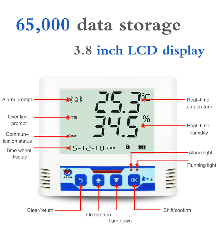 RS485 modbus indoor LCD display intelligent digital temperature and humidity sensor with built-in battery