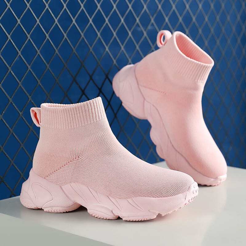Zapatillas de deporte con calcetines para niños y niñas, zapatos casuales de malla voladora, a la moda, de Color sólido