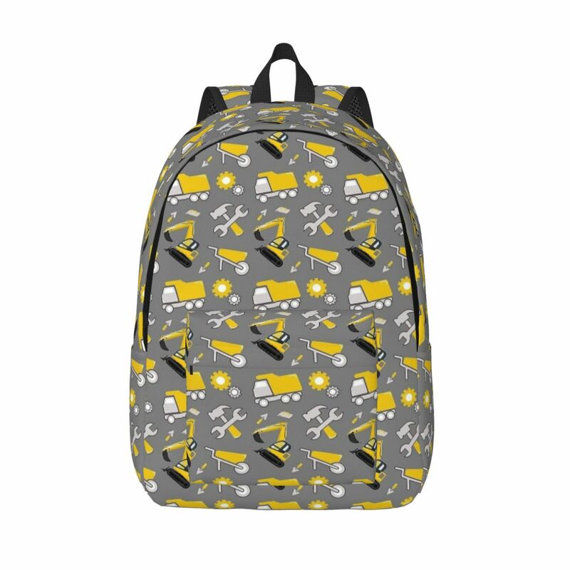 Construction Trucks On Illuminating Yellow And Ultimate Gray for Teens Student School Book Bags Canvas Daypack High College