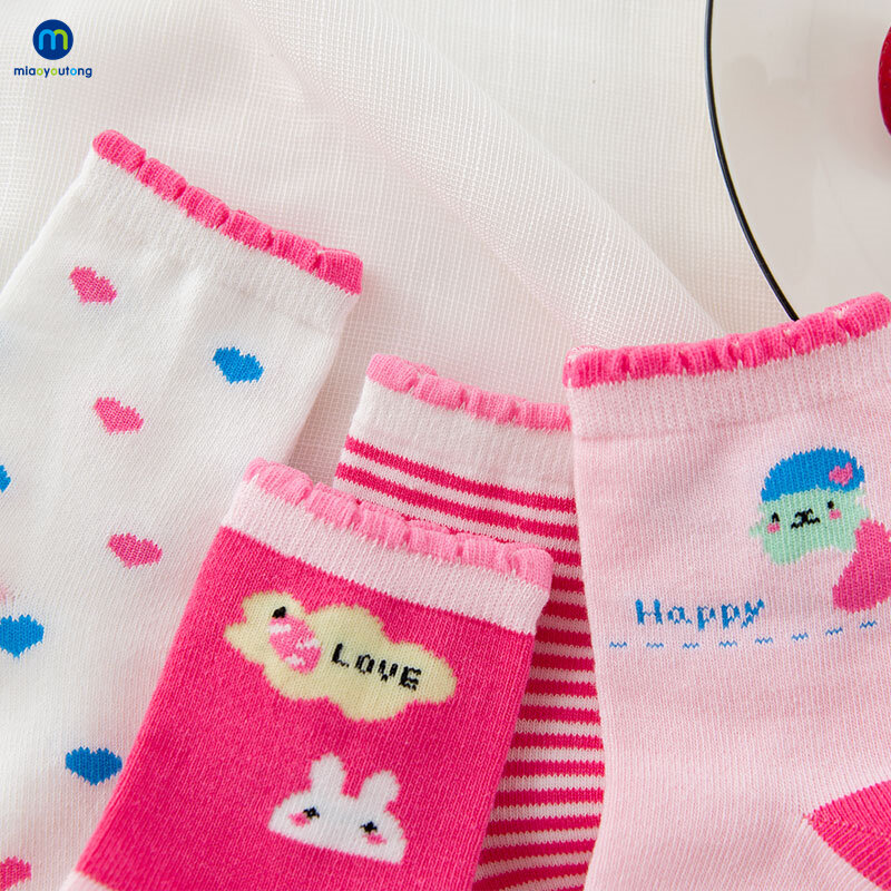 Miaoyoutong-Calcetines de punto de conejo rosa para niños, medias suaves de algodón para bebé, Calcetines cálidos para recién nacidos, 5 pares por lote