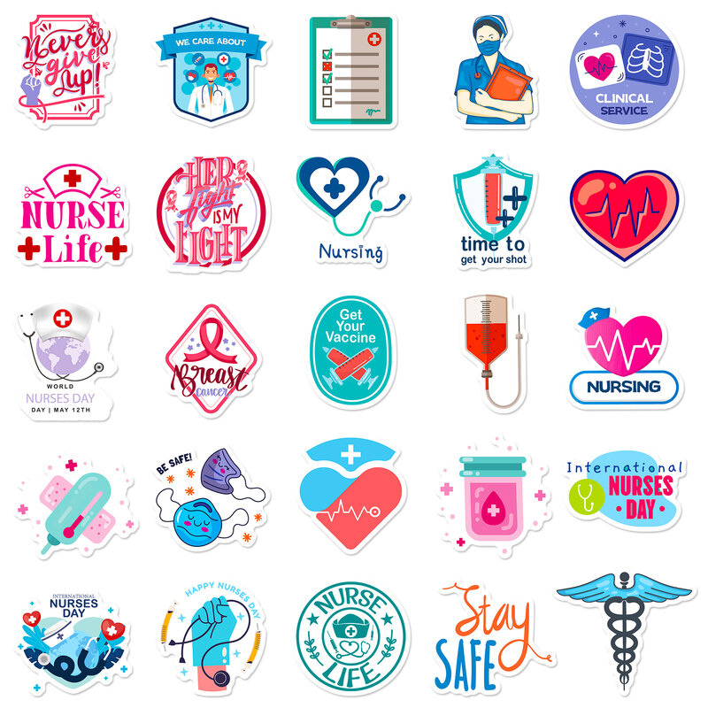 50pcs Hospital Injection Series Graffiti Stickers for Luggage Phone Cases Laptop Helmets Skateboard Decorative Stickers DIY Toys