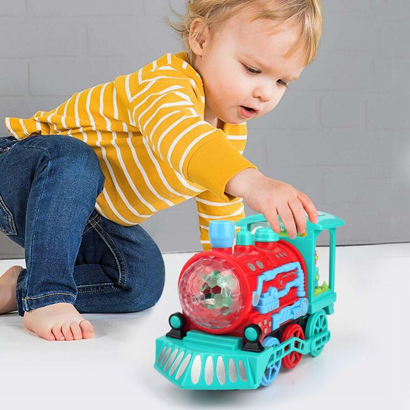 Brinquedos musicais coloridos das luzes do brinquedo bonde transparente do trem para meninas dos meninos
