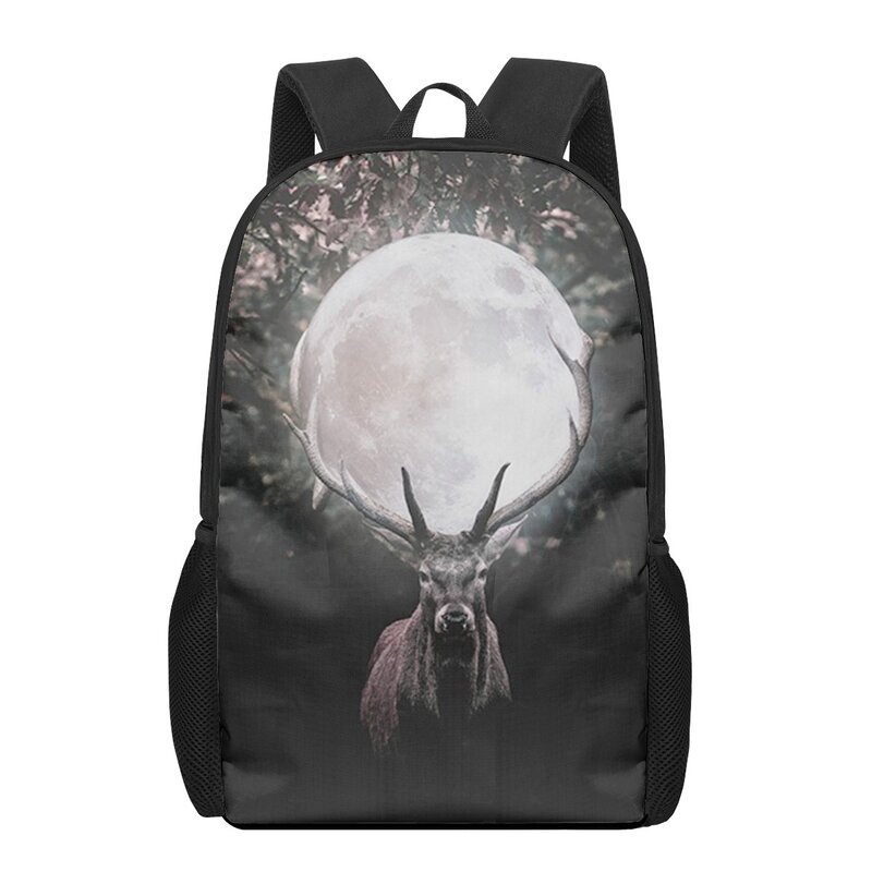 animal cute Deer 16inch School Bags  3D Print Kids Backpack Schoolbags Black Bookbags For Teenager Girls Boys Children Book Bag