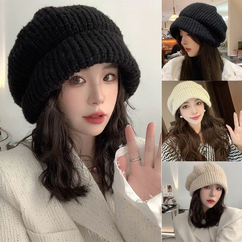 Show Smaller Pullover Knit Cap 2024 New Ear Protection All-match Heaps Hat INS Style Thicken Beanie Women Girls Maiden