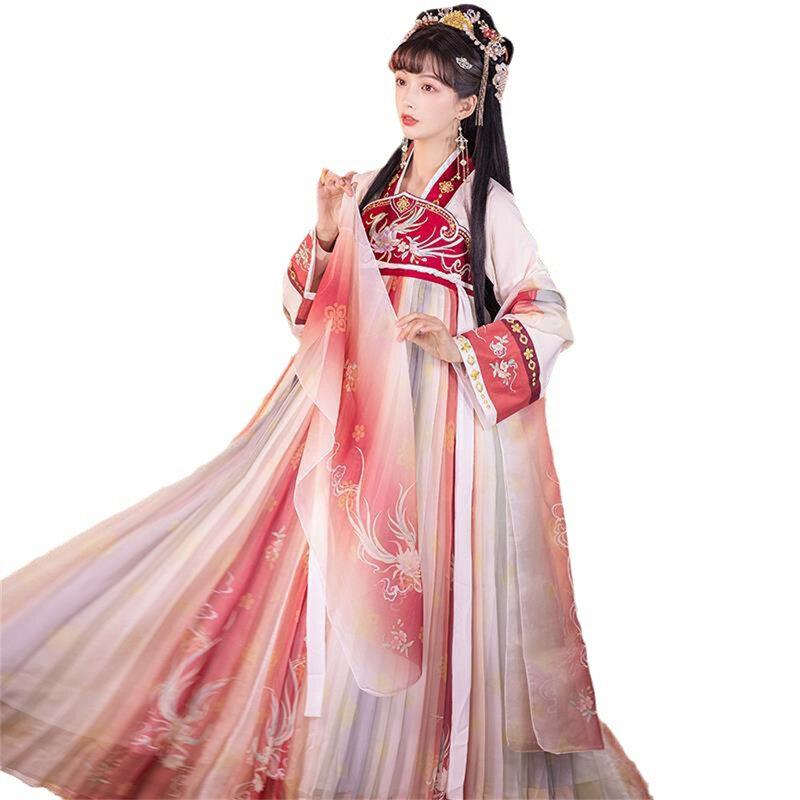 Vestido bordado Floral de hada folclórica antigua para mujer, trajes de estilo chino, trajes de baile tradicional de la dinastía Tang Hanfu