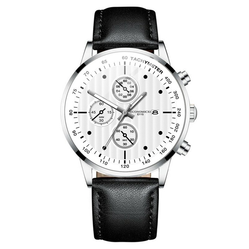 Reloj de lujo para hombre, cronógrafo redondo sencillo con diamantes, correa de cuero, esfera de temperamento, relojes de pulsera resistentes al agua