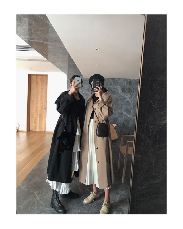 Retalhos femininos casacos soltos de trincheira, lapela entalhada, manga comprida, outerwear feminino, jaqueta Harajuku, outono, inverno, 2022