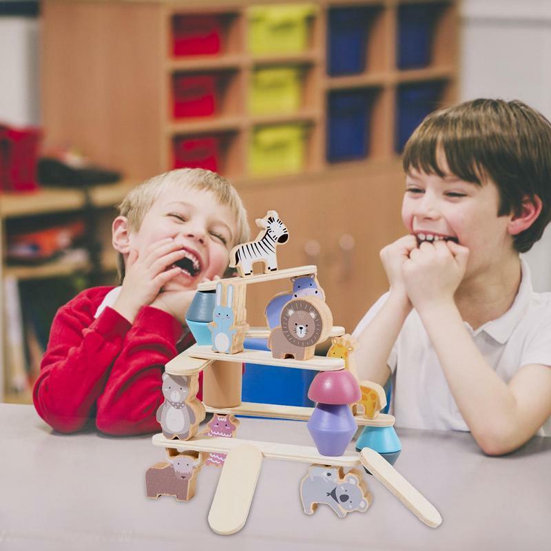 Bloques de madera apilables para niños, juguetes de bloques de construcción de dinosaurios, juguete educativo de aprendizaje temprano, juguete de equilibrio de dibujos animados