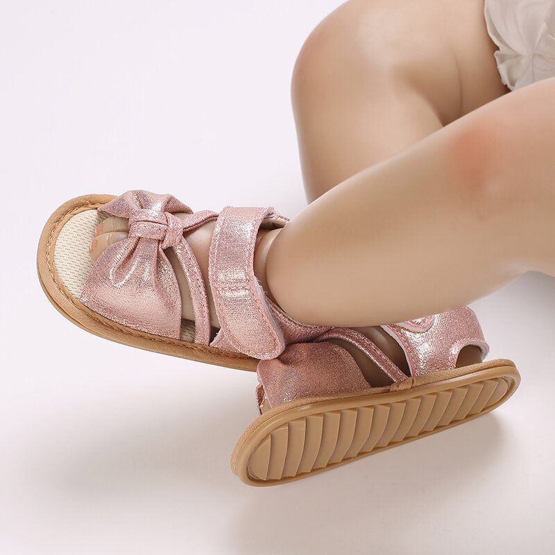 Baby sandały dziewczęce elastyczne brokatowe antypoślizgowe kokardka letnie płaskie buty buty dla małego dziecka na co dzień
