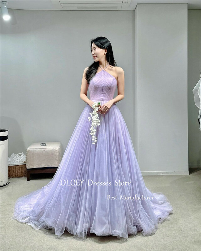 Oloey Elegante Lavendel Tule A Lijn Avondjurken Korea Halter Prinses Prom Jurken Formele Gelegenheid Jurk Korset 2024
