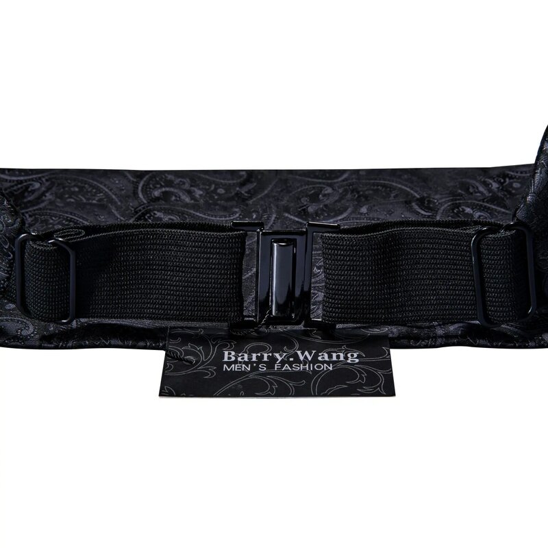 Seda paisley smoking masculino cummerbund laço bolso quadrado conjunto preto formal largo elástico cinto para festa de casamento masculino barry. wang