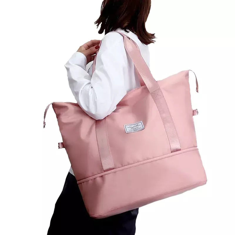 Składana przenośna torebka o dużej pojemności damska torba na ramię wodoodporna nylonowa torba podróżna torba na Fitness wielofunkcyjna torba