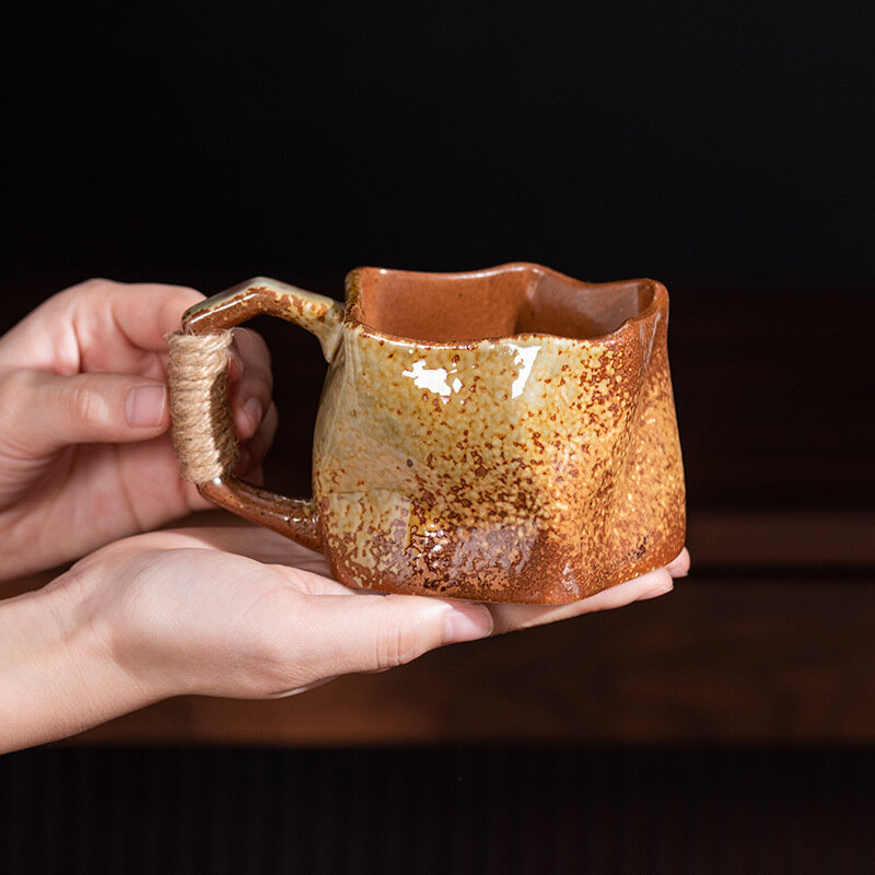 Cangkir kopi tembikar kasar, cangkir pegangan tangan keramik Jepang Retro, cangkir kopi Espresso ruang tamu, cangkir keramik dekoratif