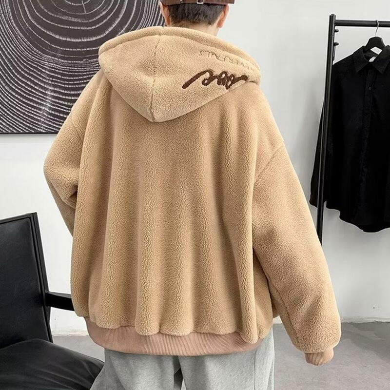Warm Thickened Jacket Streetwear Men's Hooded Jackets with Zipper Closure Pockets Warm Jackets for Autumn Winter
