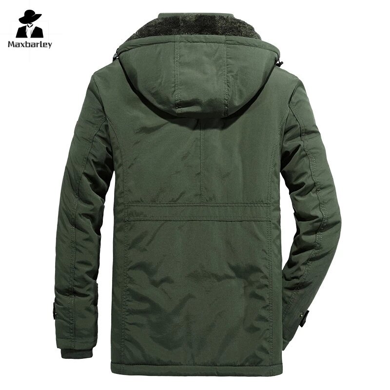 Men's Winter Jacket Retro Thick Warm Hooded Windbreaker Fleece Linning Outdoor Parka Coat Outerwear Big Size 6XL Multi-pocket
