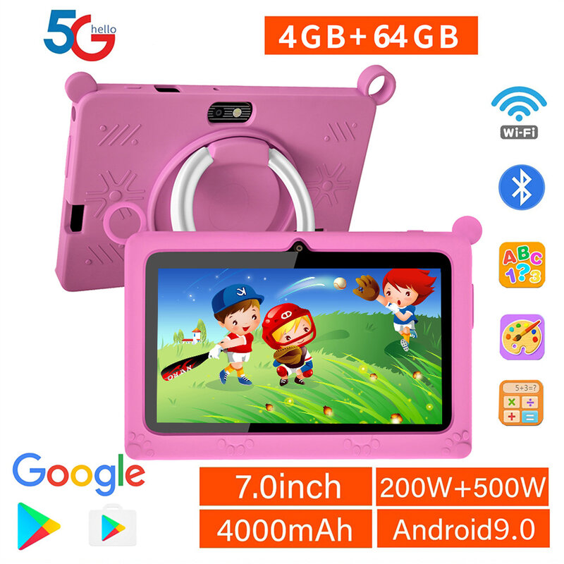 Tablet Quad Core anak-anak, Tablet anak baru 7 inci 5G Google Play 4GB RAM 64GB ROM 5G WiFi Android hadiah PC 4000mAh