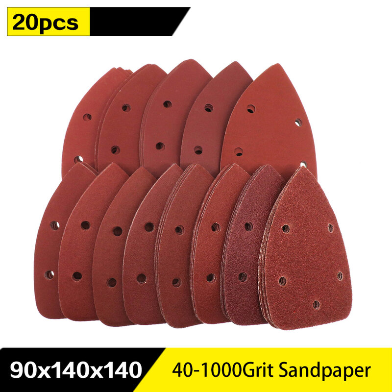 20 pezzi triangolo di carta vetrata autoadesiva 5 fori Delta SanderHook Loop disco di carta vetrata strumenti abrasivi per lucidare grana 40-1000