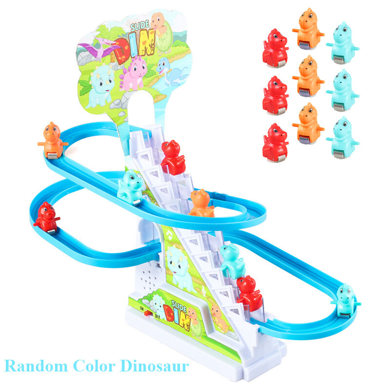 Mainan LED anak-anak, mainan bayi lucu elektrik bebek lintasan geser mainan anak laki-laki bebek memanjat tangga lampu LED bayi Roller Coaster musik untuk anak-anak