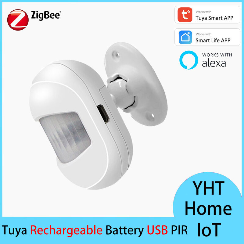 Tuya Smart ZigBee fuente de alimentación USB recargable, Detector de movimiento PIR, Sensor de cuerpo humano, alarma, Control por aplicación, batería Alexa integrada