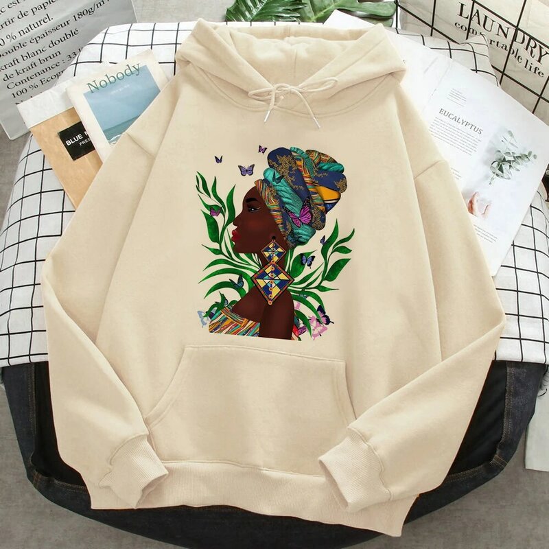 African Print hoodies women long sleeve top vintage Hood female Kawaii sweater