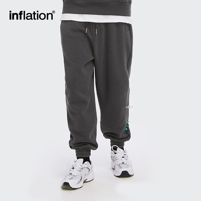 인플레이션 솔리드 루즈핏 남성용 스웨트팬츠 남녀 공용, 따뜻한 플리스 조깅 팬츠, 탄성 허리 트랙 팬츠, 3206W20