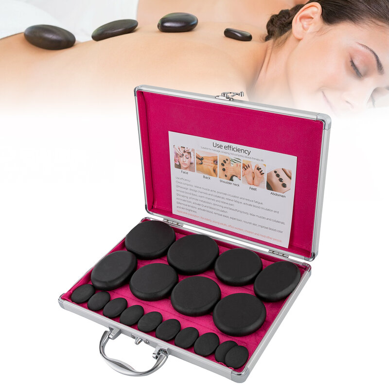 Kit de piedras volcánicas para masaje caliente, máquina masajeadora de aceite con caja, 16 piezas