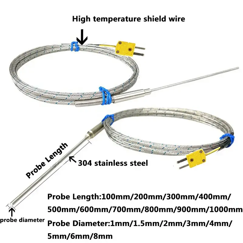 K-Thermo elements ensor mit spitzem Hochtemperatur-Edelstahl-Einst eck sonde 500 ℃ mit geflochtenem Edelstahl kabel