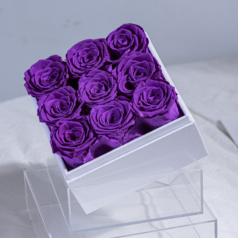 Eternal Rose 9 A-Class Acrylic Square Gift Box Couple Party Gift, Christmas, Mother's Day, Home Decoration, DIY Customization