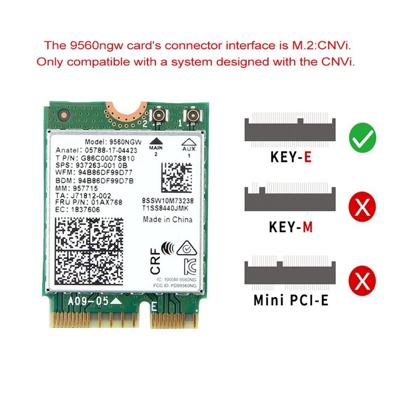9560NGW wi-fi карта + антенна 9560 мбит/с беспроводной AC 2,4 двухдиапазонный 5,0G + 5G BT 802.11Ac M.2 CNVI 9560NGW беспроводной адаптер