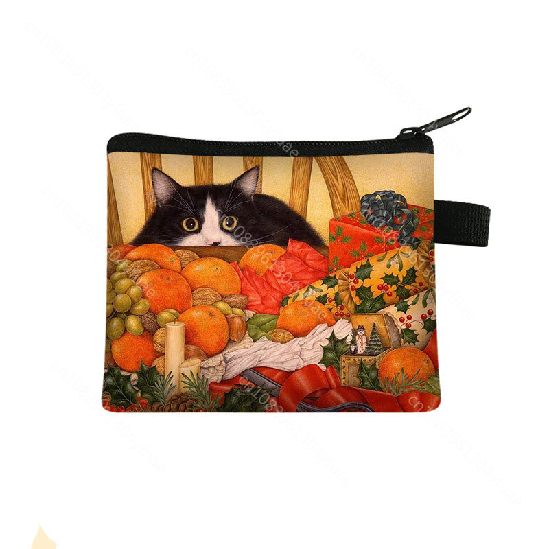 여성용 만화 고양이 프린트 키 동전 지갑, 미니 카드홀더 지퍼 돈 주머니 지갑, 보관 가방, 귀여운 소녀 지갑