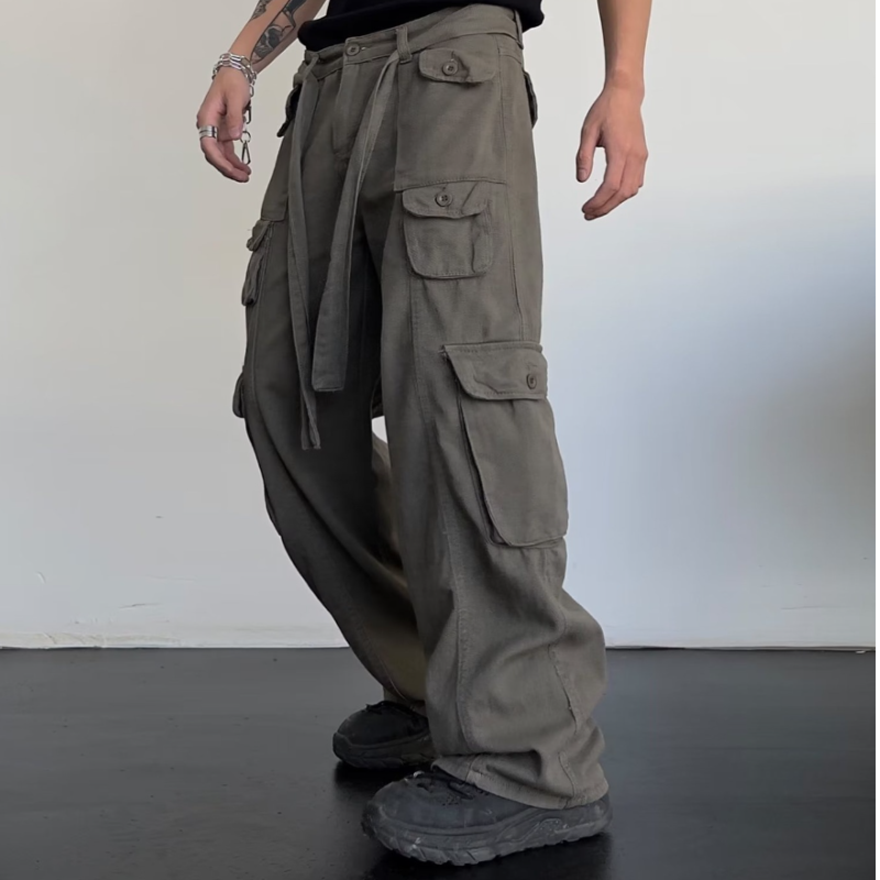 Uomini e donne Retro Large Pocket tuta pantaloni a gamba larga dritto estate nuova moda pantaloni Casual giapponese Harajuku di grandi dimensioni