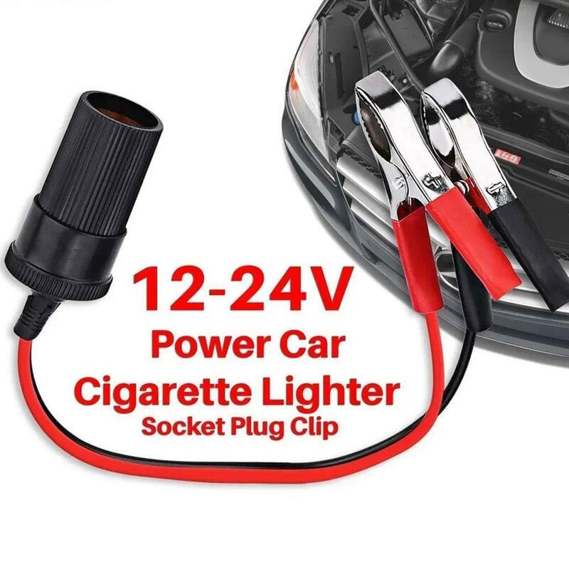 12V Car Cigarette Lighter Extension Cable Adapter Socket Charger With Crocodile Clip Connecting Wire Car Socket Plug Black
