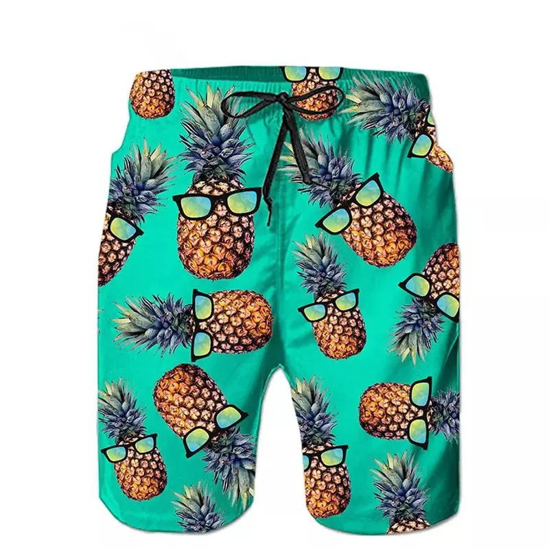 Pantalones cortos de playa hawaianos con estampado divertido de piña para hombre, pantalones cortos de tabla de surf, pantalones deportivos de playa para niños, ropa fresca de verano
