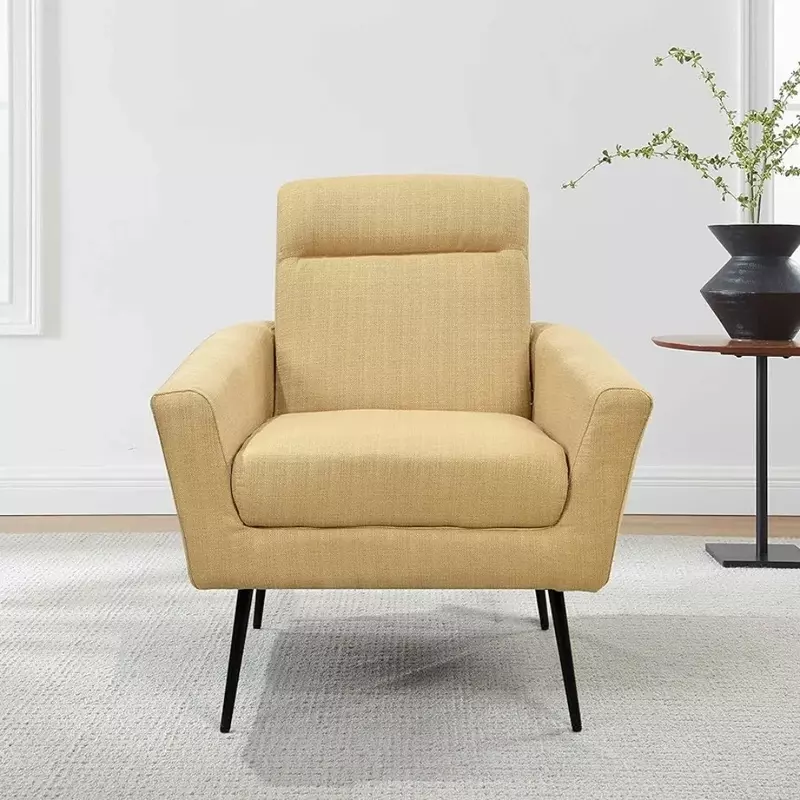 เก้าอี้คาเฟ่เก้าอี้กาแฟสีเหลืองสำหรับห้องนอนโซฟาเดี่ยว (ขาโลหะ) เก้าอี้ห้องนั่งเล่นเหมาะสำหรับสำนักงานบ้านพื้นที่ขนาดเล็ก