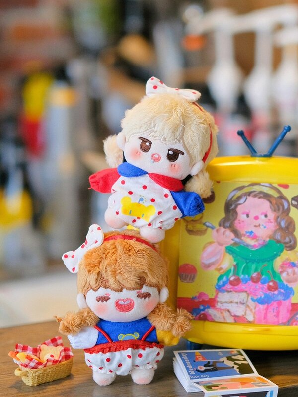 Ropa de muñeca sin atributos, conjunto de muñecos de peluche Kawaii, traje de oso de lunares, diadema, camiseta, peto, mono, 10cm, hecho a mano