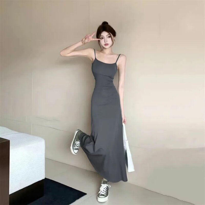 High Waisted Camisole Dress for Women in Summer with A Shoulder Lining A Knee Length Skirt