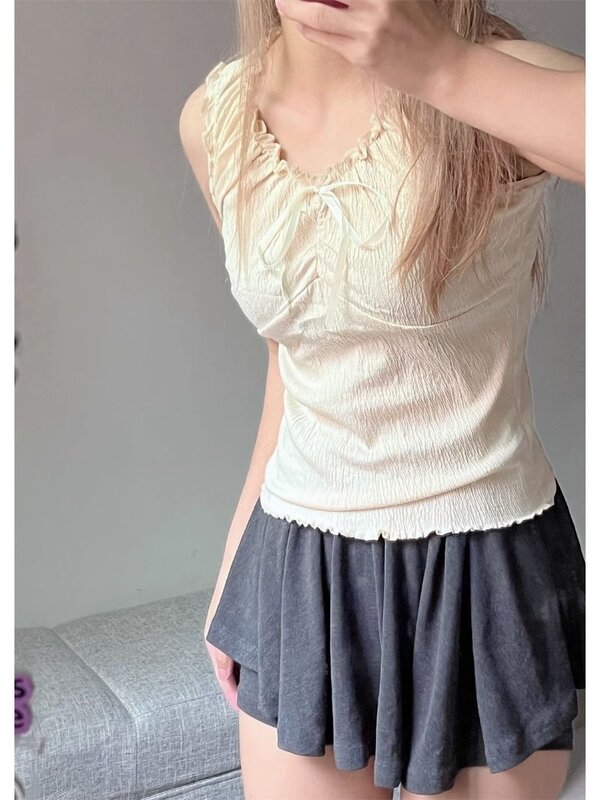Harajuku Strap Ruffle Slim Fit for Women, Slim Streetwear Clothes, Fembric Pullover, Vintage Crop, Y2K, Nouveau