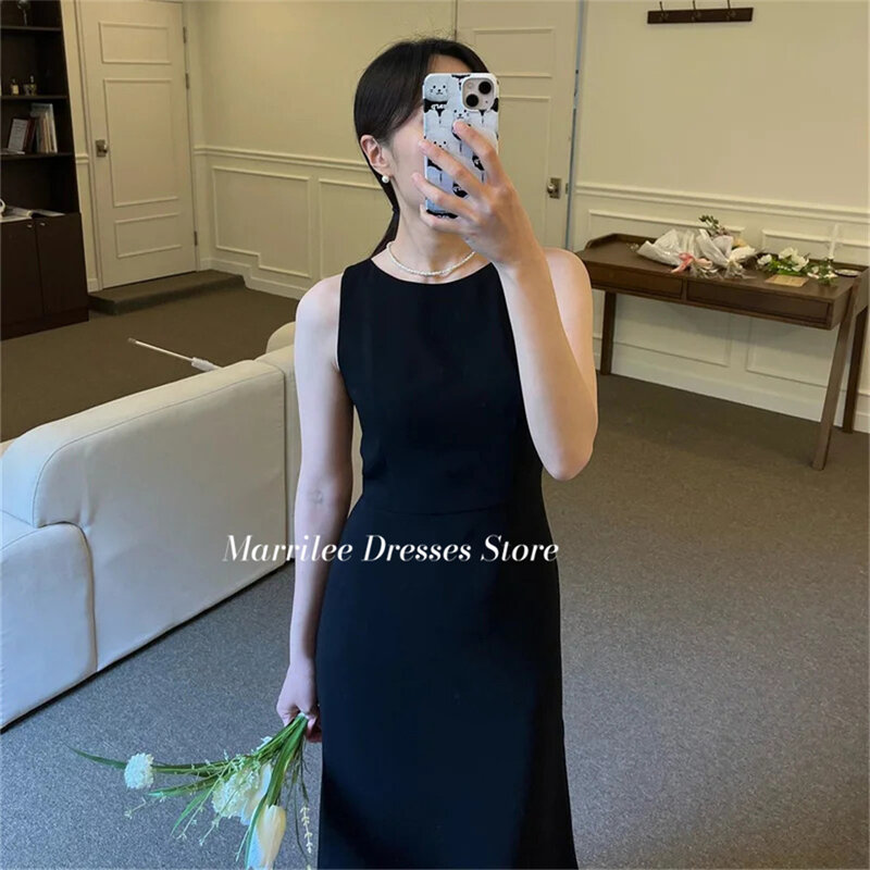 Marrilee Simple Black O-Neck Sleeveless Stain Mermaid Evening Dresses Elegant Floor Length Spaghetti Straps Party Prom Gown 2024