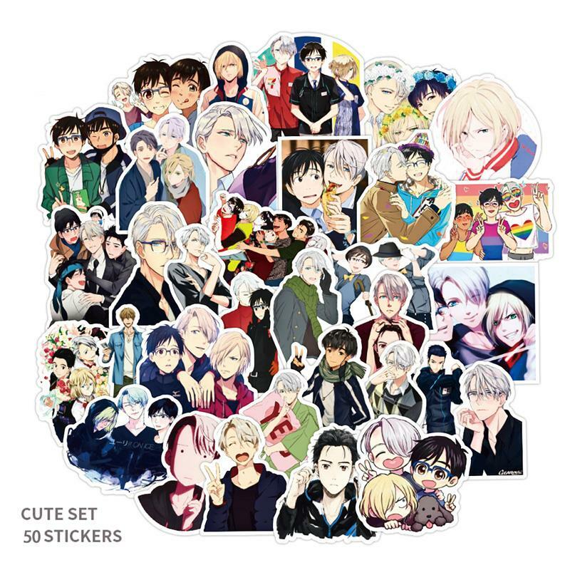 ¡50 unidades/set YURI! Pegatinas de dibujos animados en hielo, Yuri Katsuki Victor Nikiforov, Anime, Aptop, equipaje, teléfono, coche, bricolaje, pegatina