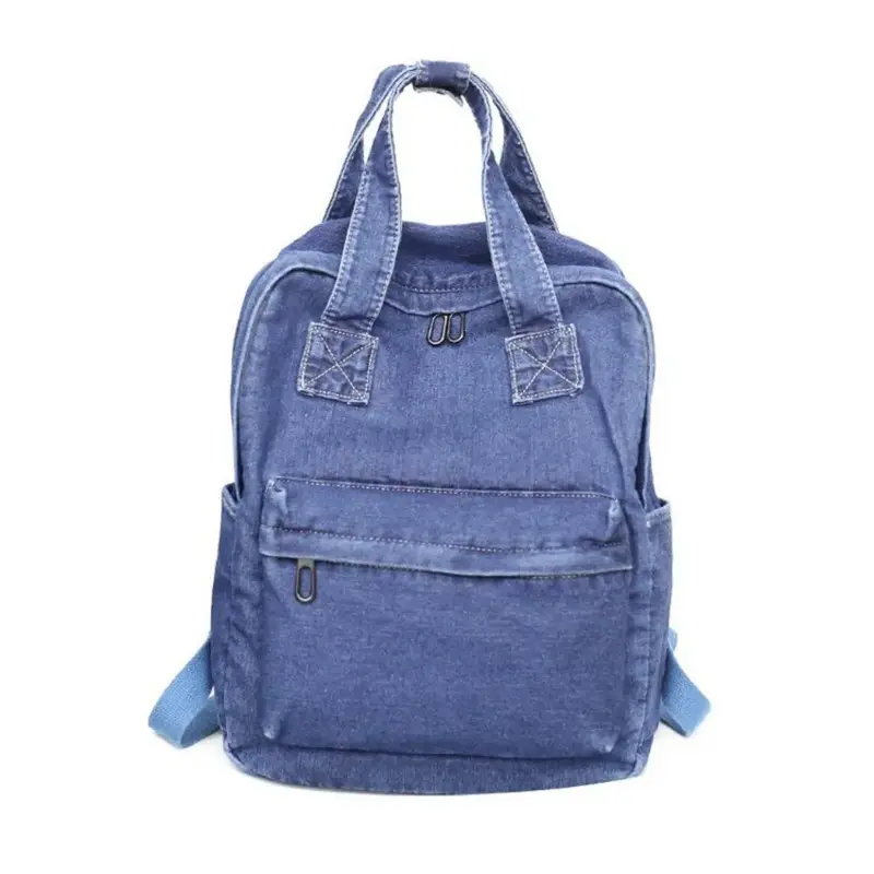 Vegan Denim tas punggung kapasitas besar wanita, tas sekolah serbaguna sederhana untuk pelajar remaja perempuan kasual tahan lama