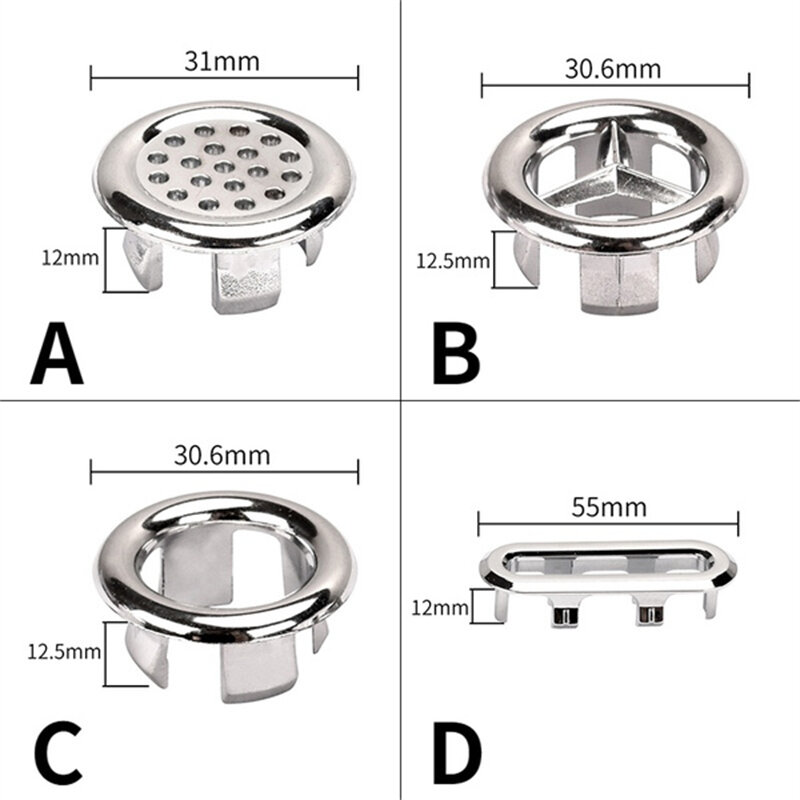4 stili lavabo da bagno filtro di scarico foro per lavello da bagno inserto da cucina rotondo coperchio per foro cromato tappo di scarico per troppopieno strumento domestico