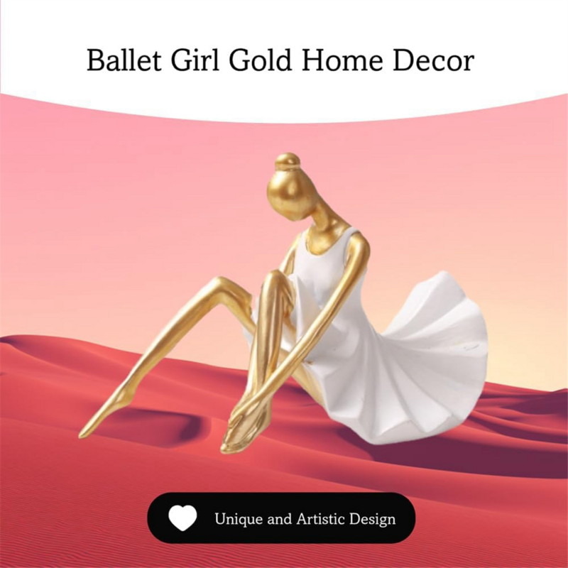Ballet Girl-arte abstracto dorado para decoración del hogar, esculturas modernas, estatuas para escritorio estético