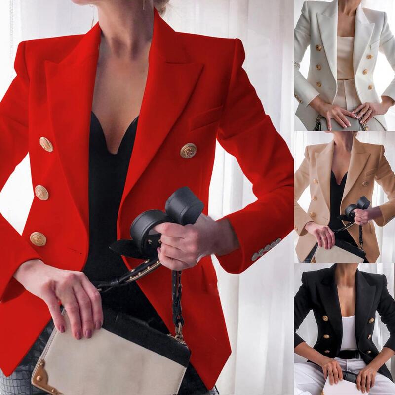 Suits Coat  Lapel   Office Lady Blazer Solid Color Double Breasted Blazer