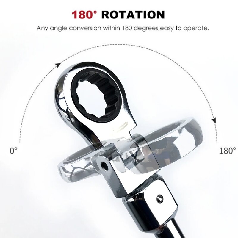 Portátil Rotatable Ratchet Wrench Set, 72 engrenagem balançando a cabeça, Combinação intercambiáveis, 180 ° Torque flexível removível, Spanner