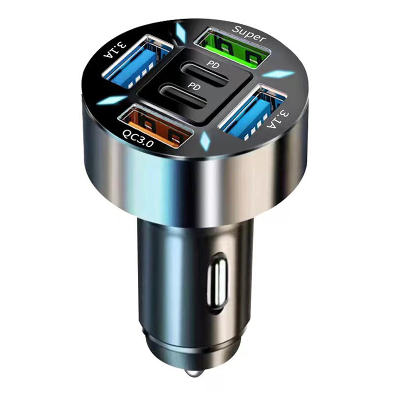 Adaptador de carregador de isqueiro para carro USB para celular, 6 portas, 66W, 2PD, 4USB, QC3.0, 1Pc