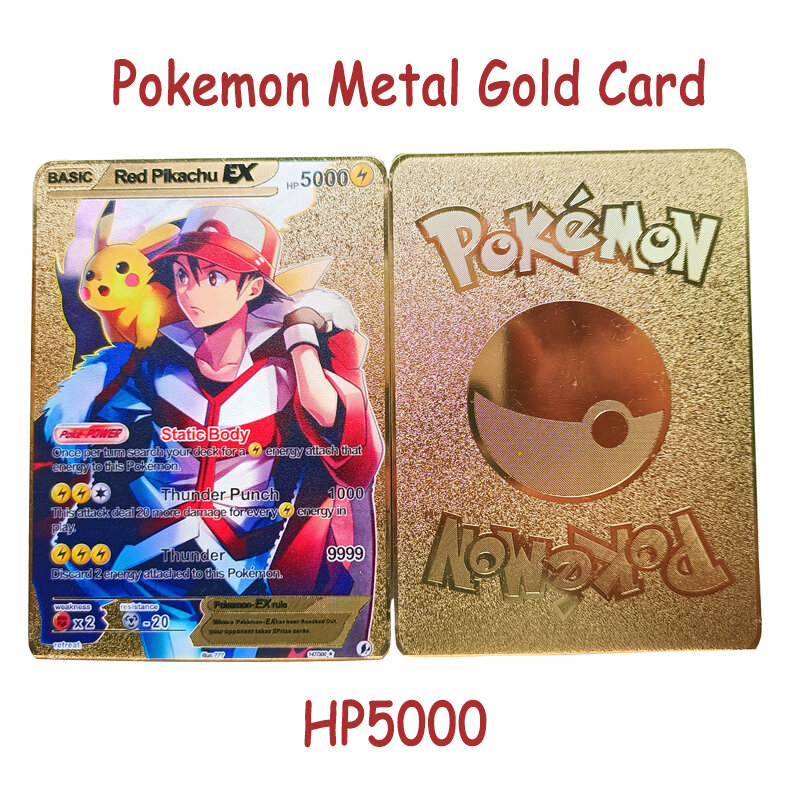 New Pokemon Metal Gold Card Mewtwo Eevee Arceus Energy Card Gengar Ash Ketchum Rare Game Collection Battle Trainer Card Kid Gift