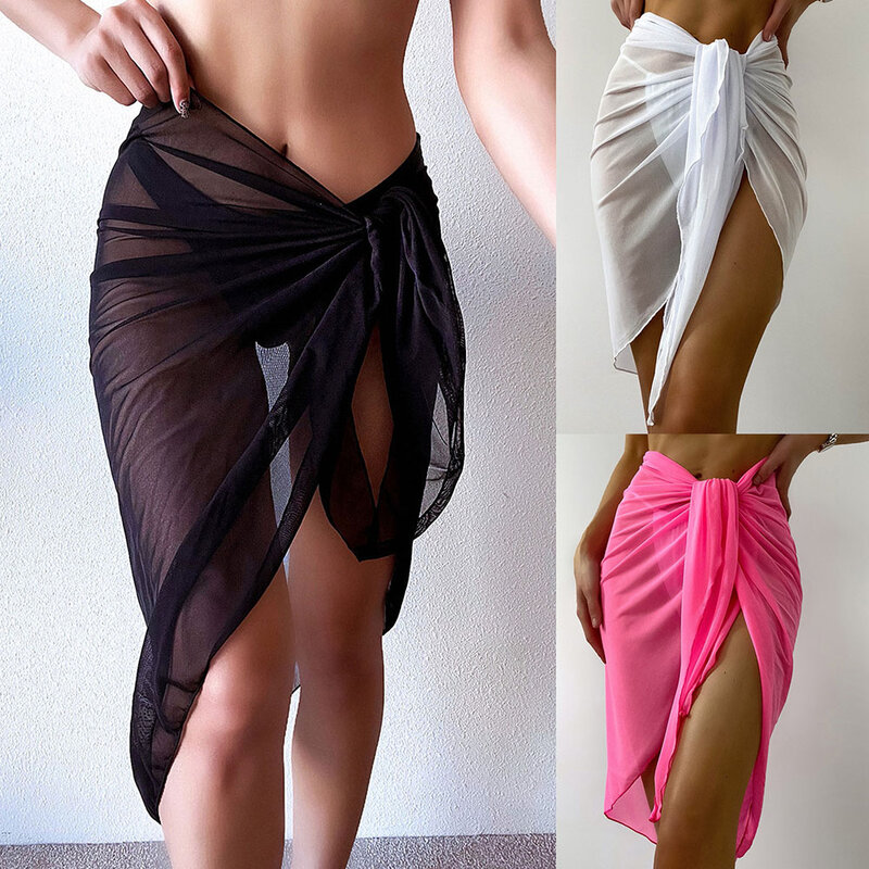 Sarongas de gasa transparente para mujer, traje de baño para la piscina, Glamour, elegante, playa, Bikini