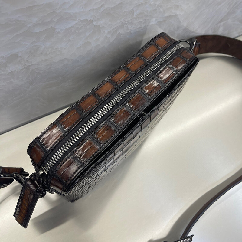 Novo Seetoo Jacaré Americano Mini Messenger Bag Completo Couro Retrátil Alça de Ombro Handmade Recolor 16*24*6cm
